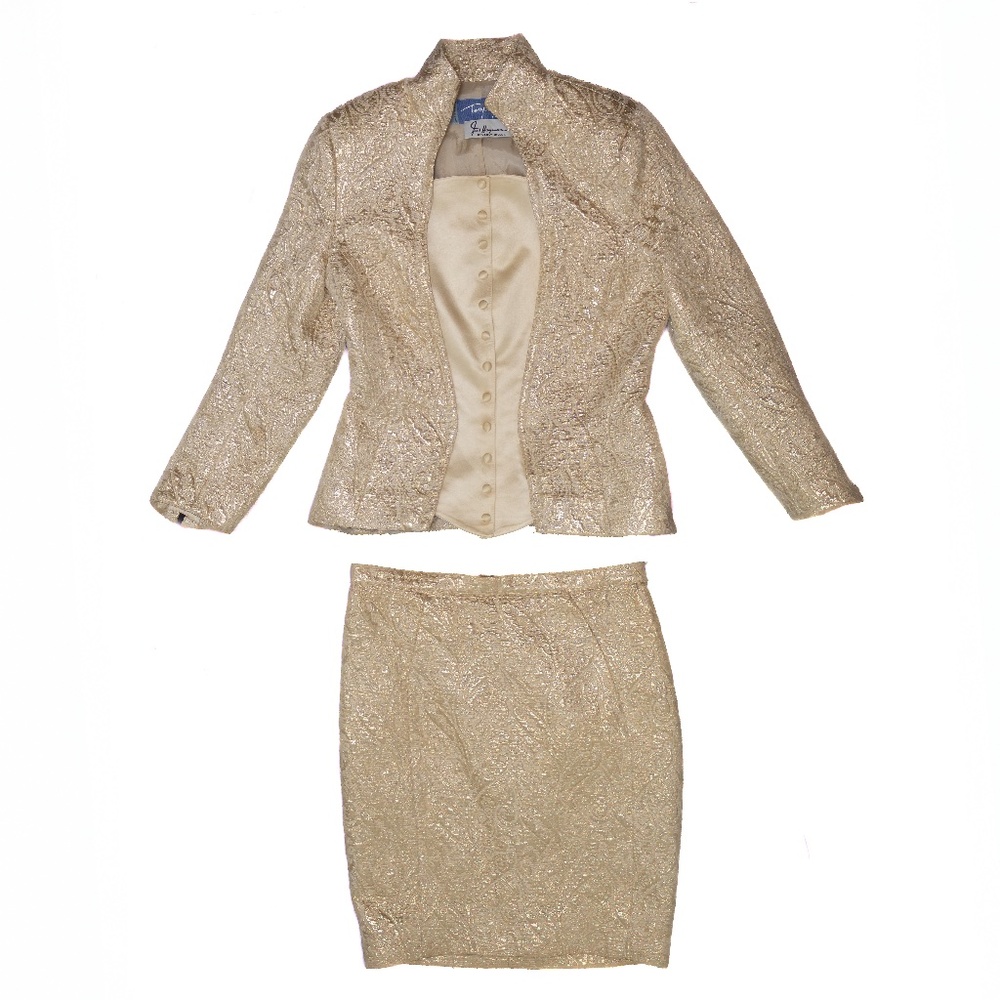 RARE VTG Thierry Mugler Vintage 1997 Gold Brocade Skirt Suit (Jacket + Skirt)